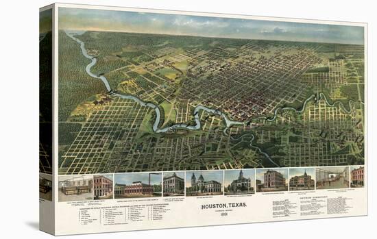 Bird’s Eye Map of Houston, Texas, 1891-null-Stretched Canvas