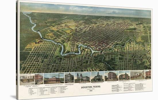 Bird’s Eye Map of Houston, Texas, 1891-Vintage Reproduction-Stretched Canvas