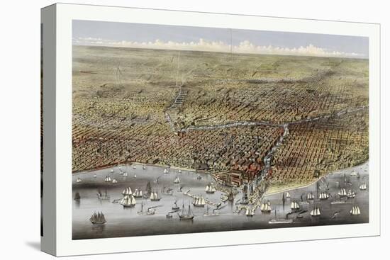 Bird's Eye View of Chicago, Illinois from Above Lake Michigan, Circa 1874, USA, America-Currier & Ives-Premier Image Canvas