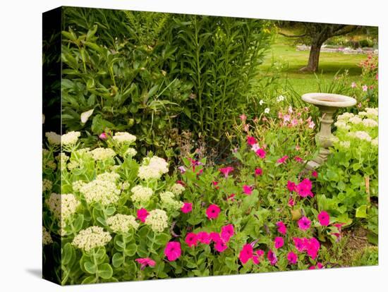 Birdbath and Flowers, Oakland House Seaside Resort, Brooksville-Jerry & Marcy Monkman-Premier Image Canvas