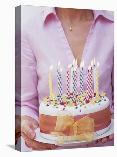 Birthday Cake with Burning Candles-Linda Burgess-Premier Image Canvas