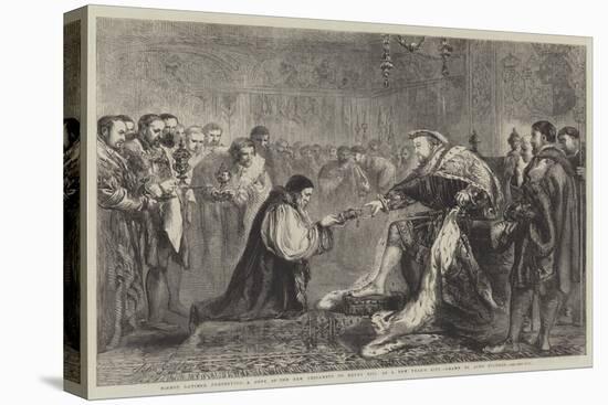 Bishop Latimer Presenting a Copy of the New Testament to Henry VIII as a New Year's Gift-Sir John Gilbert-Premier Image Canvas