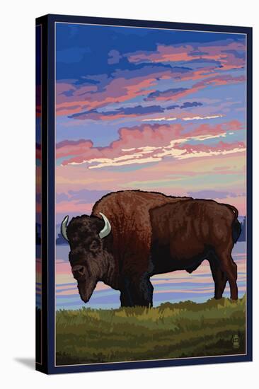 Bison and Sunset-Lantern Press-Stretched Canvas