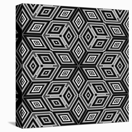Black And White 3D Cubes Illustration - Escher Style-Kamira-Stretched Canvas