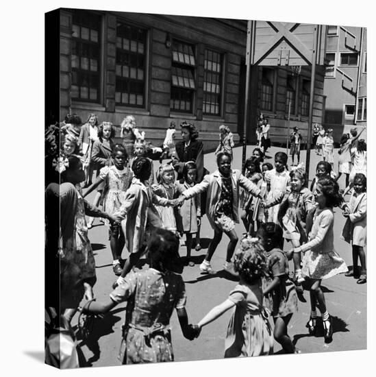 Black and White Children Playing in School Playground-Peter Stackpole-Premier Image Canvas