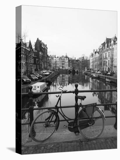Black and White Image of an Old Bicycle by the Singel Canal, Amsterdam, Netherlands, Europe-Amanda Hall-Premier Image Canvas