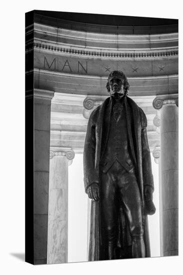 Black and White shot of statue inside Jeffereson Memorial in Washington DC-null-Stretched Canvas