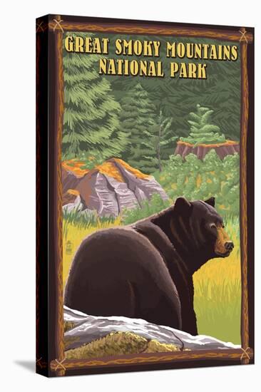 Black Bear in Forest - Great Smoky Mountain National Park, Tennessee-Lantern Press-Stretched Canvas