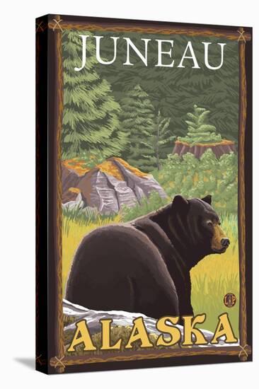 Black Bear in Forest, Juneau, Alaska-Lantern Press-Stretched Canvas