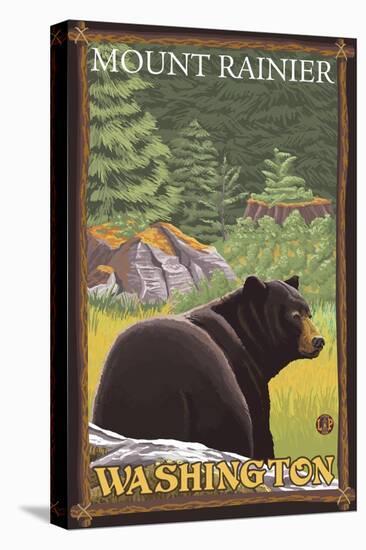 Black Bear in Forest, Mount Rainier, Washington-Lantern Press-Stretched Canvas