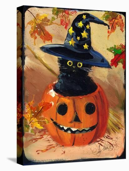 Black Cat in Jack O Lantern-sylvia pimental-Stretched Canvas