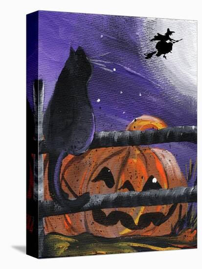 Black Cat in Pumpkin Patch Halloween-sylvia pimental-Stretched Canvas