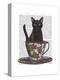 Black Cat in Teacup-Fab Funky-Stretched Canvas