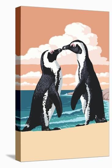 Black-Footed Penguins Kissing-Lantern Press-Stretched Canvas