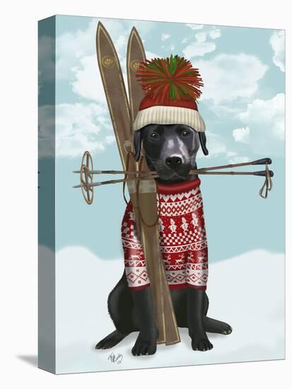 Black Labrador, Skiing-Fab Funky-Stretched Canvas