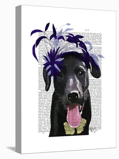 Black Labrador with Blue Fascinator-Fab Funky-Stretched Canvas