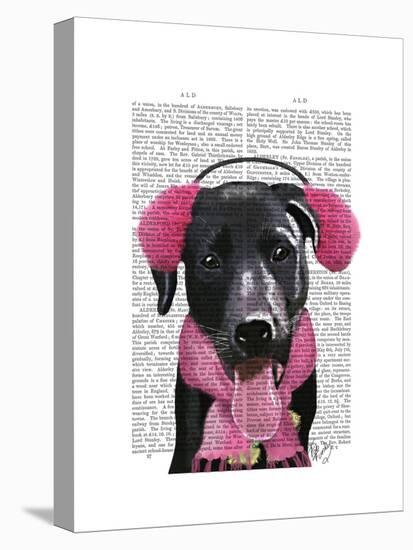 Black Labrador with Ear Muffs-Fab Funky-Stretched Canvas