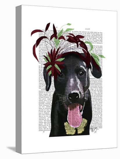 Black Labrador with Green Fascinator-Fab Funky-Stretched Canvas
