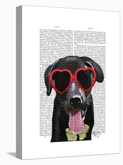 Black Labrador with Heart Sunglasses-Fab Funky-Stretched Canvas