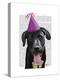Black Labrador with Party Hat-Fab Funky-Stretched Canvas