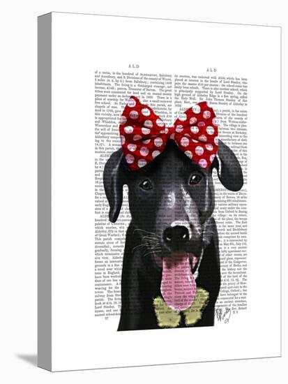 Black Labrador with Red Bow on Head-Fab Funky-Stretched Canvas