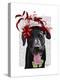 Black Labrador with Red Fascinator-Fab Funky-Stretched Canvas