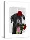 Black Labrador with Roses-Fab Funky-Stretched Canvas