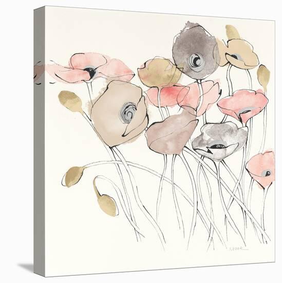 Black Line Poppies I Watercolor Neutral-Shirley Novak-Stretched Canvas