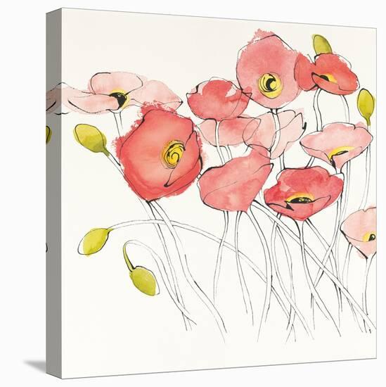 Black Line Poppies I Watercolor-Shirley Novak-Stretched Canvas