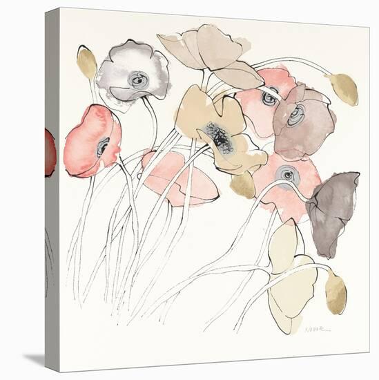 Black Line Poppies II Watercolor Neutral-Shirley Novak-Stretched Canvas