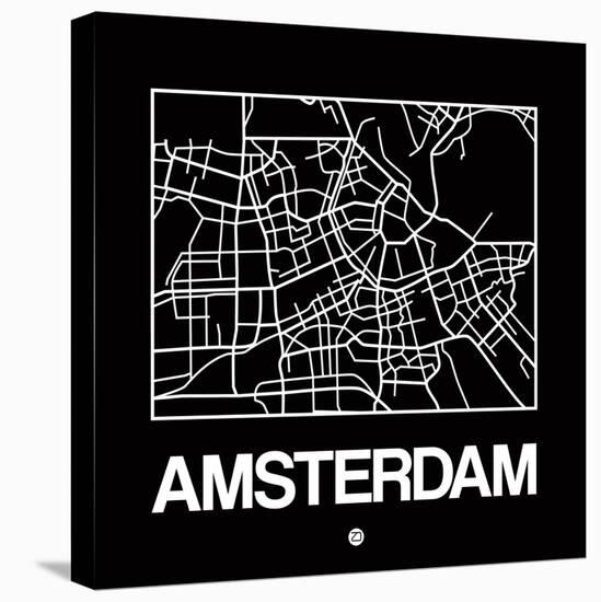 Black Map of Amsterdam-NaxArt-Stretched Canvas