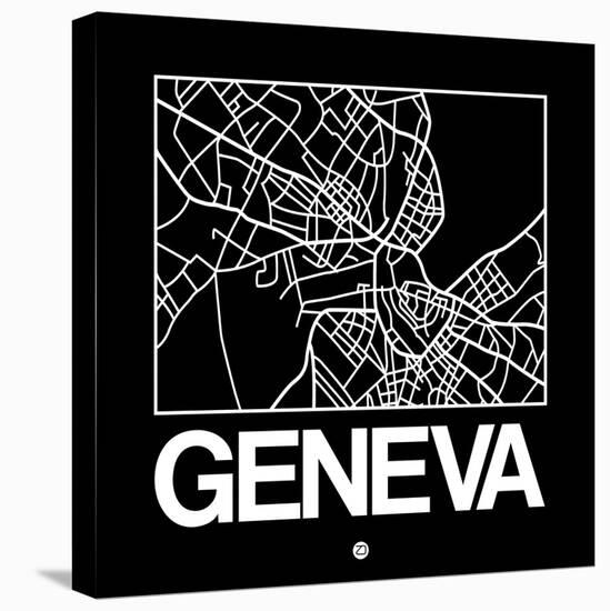 Black Map of Geneva-NaxArt-Stretched Canvas