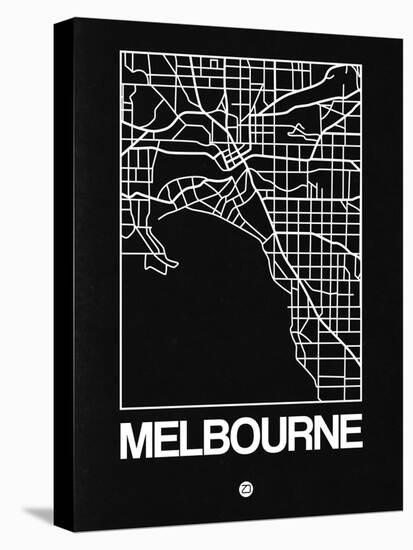 Black Map of Melbourne-NaxArt-Stretched Canvas