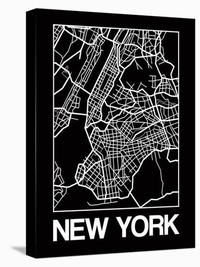 Black Map of New York-NaxArt-Stretched Canvas