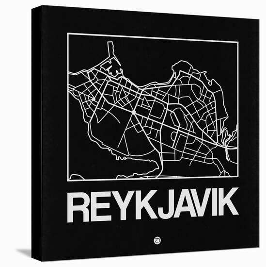 Black Map of Reykjavik-NaxArt-Stretched Canvas