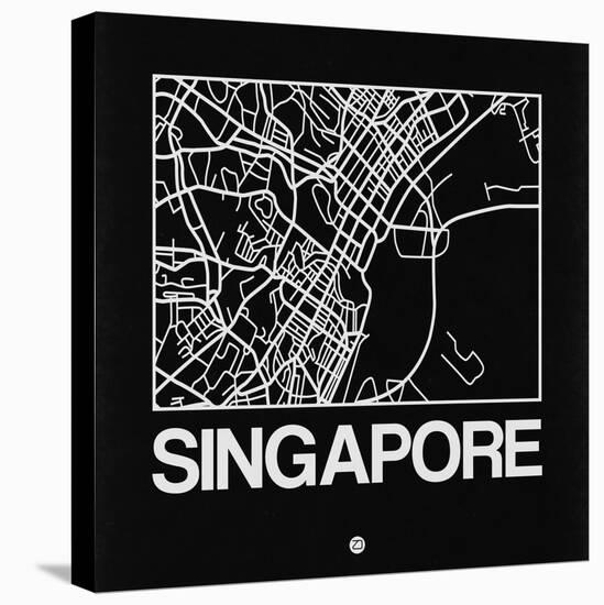 Black Map of Singapore-NaxArt-Stretched Canvas