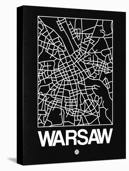 Black Map of Warsaw-NaxArt-Stretched Canvas