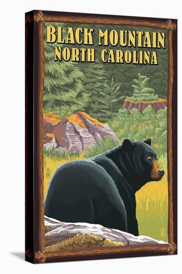 Black Mountain, North Carolina - Black Bear in Forest-Lantern Press-Stretched Canvas