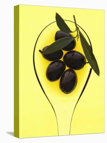 Black Olives in Olive Oil with Sprig of Olive Leaves-Marc O^ Finley-Premier Image Canvas