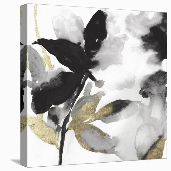 Black Petals Gold Leaves I-Asia Jensen-Stretched Canvas