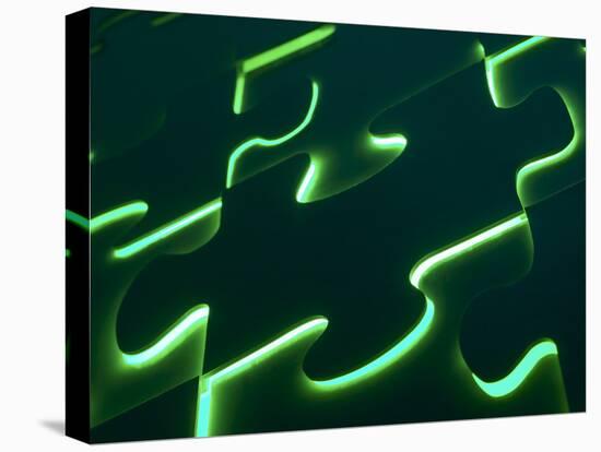 Black Puzzle with Green Light Shining Through the Cracks-null-Premier Image Canvas