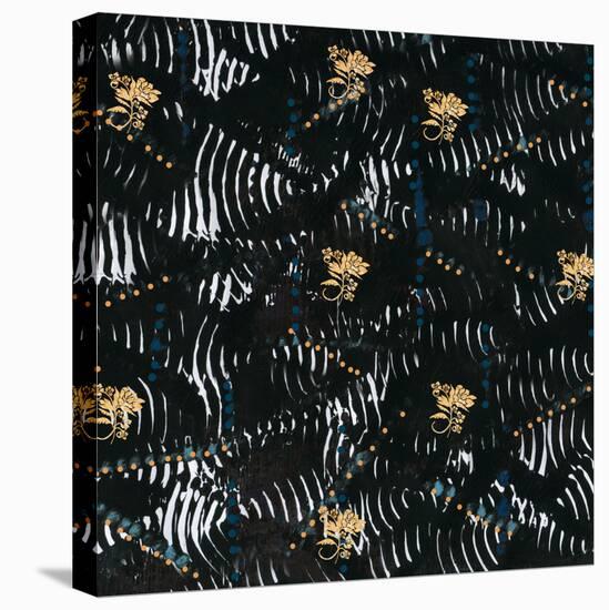 Black texture background with White Pattern and Yellow floral-Bee Sturgis-Stretched Canvas