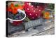 Blackberries and Blossoms, Red and White Dishes, Wooden Bank, Sign, Home-Andrea Haase-Premier Image Canvas