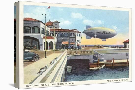 Blimp over Pier, St. Petersburg, Florida-null-Stretched Canvas