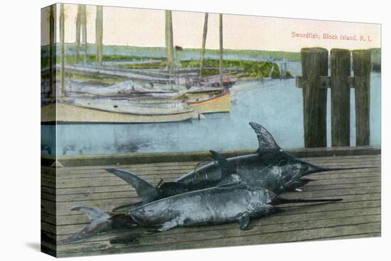 Block Island, Rhode Island - View of Two Swordfish-Lantern Press-Stretched Canvas