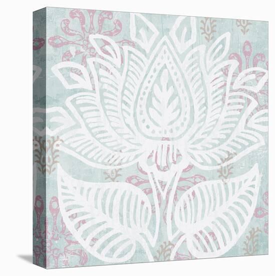 Block Print Lotus II-Leslie Mark-Stretched Canvas