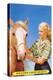 Blonde Cowgirl with Palomino-null-Stretched Canvas