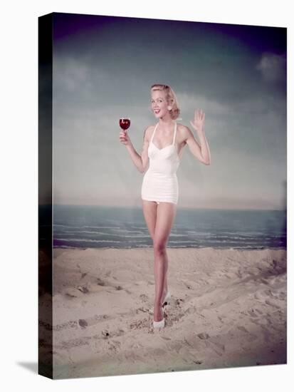 Blonde Pin-Up on Beach-Charles Woof-Premier Image Canvas