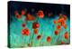 Blooming Red Poppies in a Field in Spring in Nature on a Turquoise Background with Soft Focus, Macr-null-Premier Image Canvas