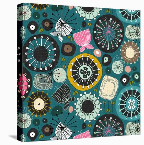 Blooms Teal Sq-Sharon Turner-Stretched Canvas